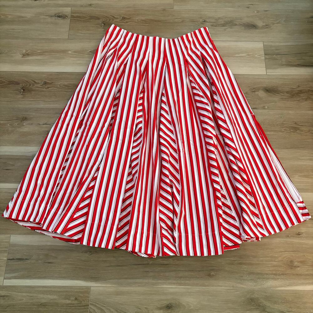 Rosie Assoulin x Target Pleated Poplin Striped Red White Skirt 17